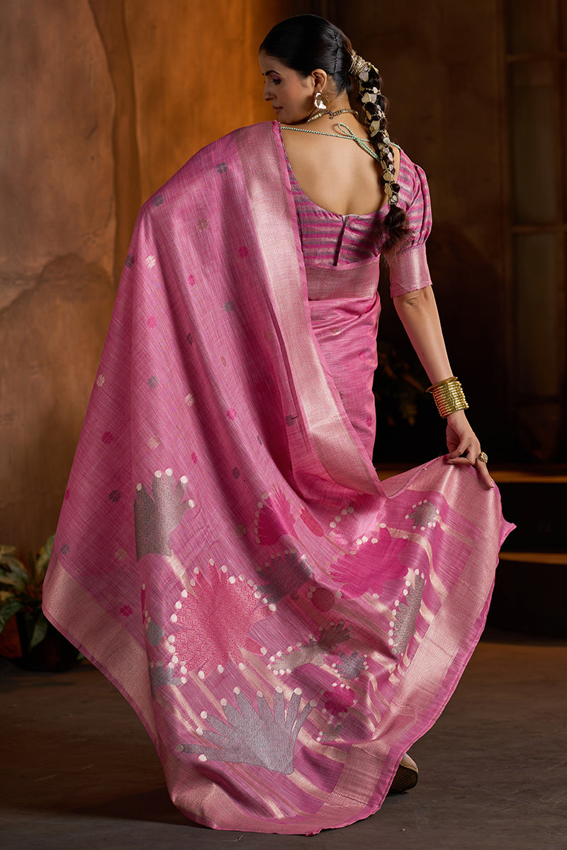 Glowing Dark Pink Cotton Silk Saree With Zephyr Blouse Piece