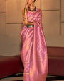 Dazzling Pink Kanjivaram Silk Saree With Bucolic Blouse Piece