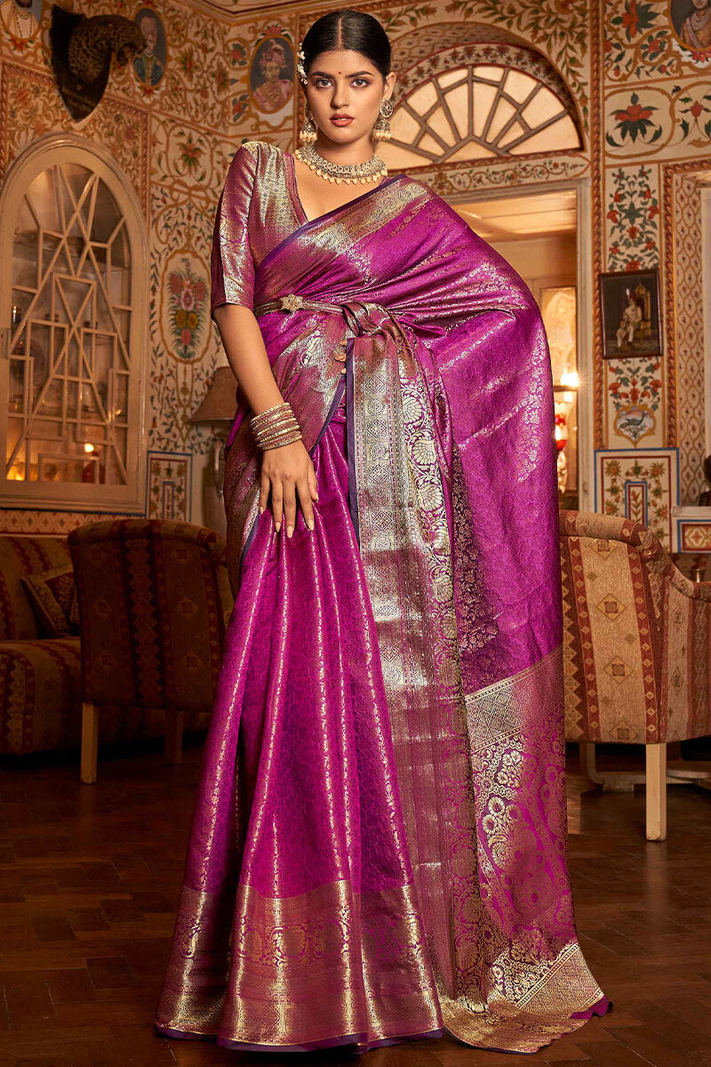 Smart Purple Kanjivaram Silk Saree With Exceptional Blouse Piece