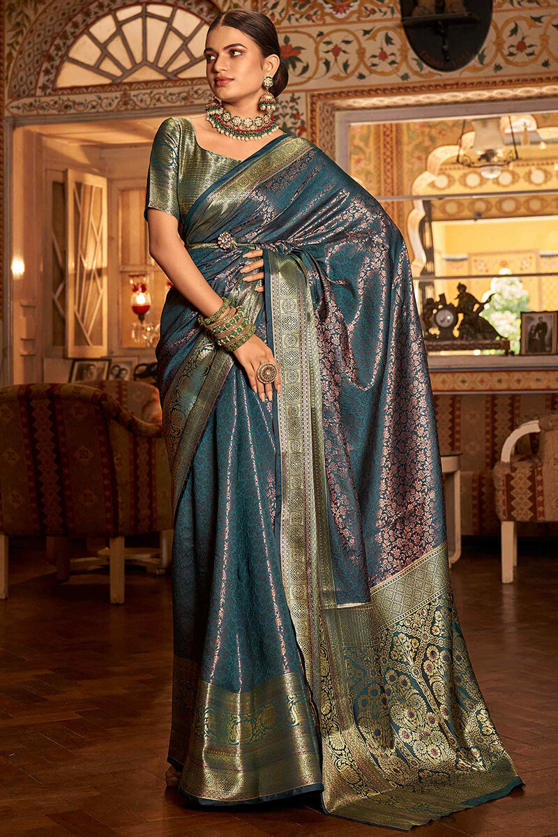 Surpassing Rama Kanjivaram Silk Saree With Opulent Blouse Piece