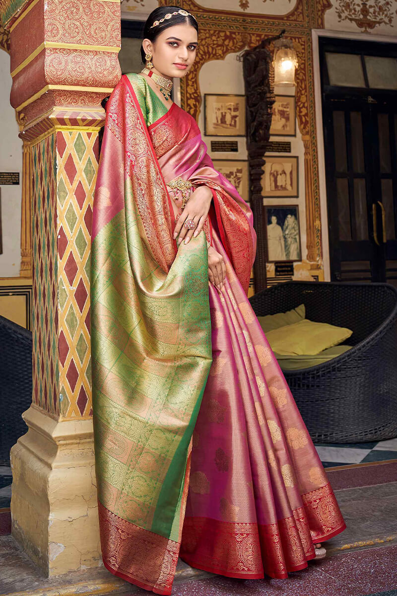 Ethnic Green Soft Banarasi Silk Saree With Blooming Blouse Piece