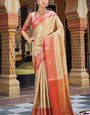 Engrossing Beige Soft Banarasi Silk Saree With Smart Blouse Piece