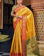 Arresting Yellow Soft Banarasi Silk Saree With Beautiful Blouse Piece