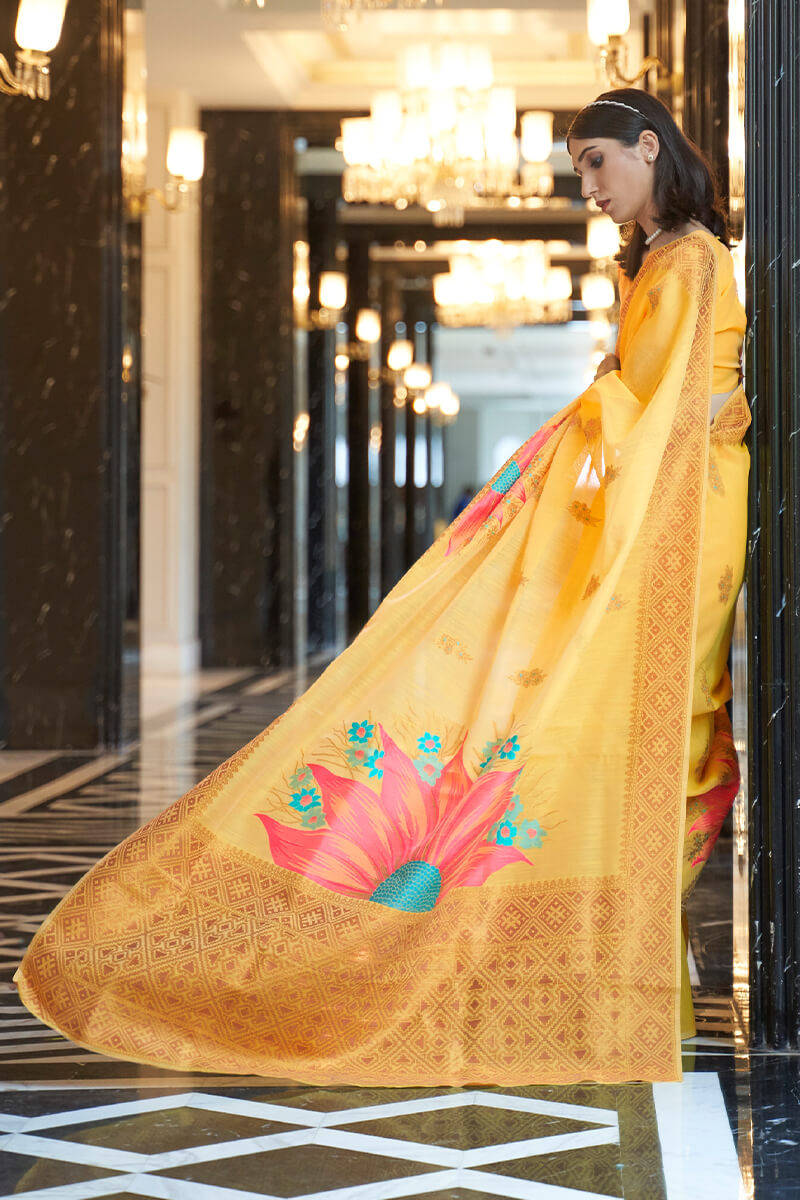 Fuel Yellow Linen Cotton Silk saree