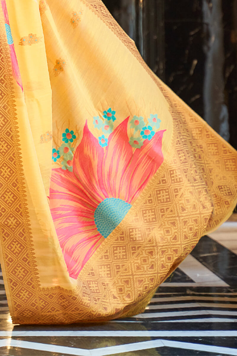 Fuel Yellow Linen Cotton Silk saree