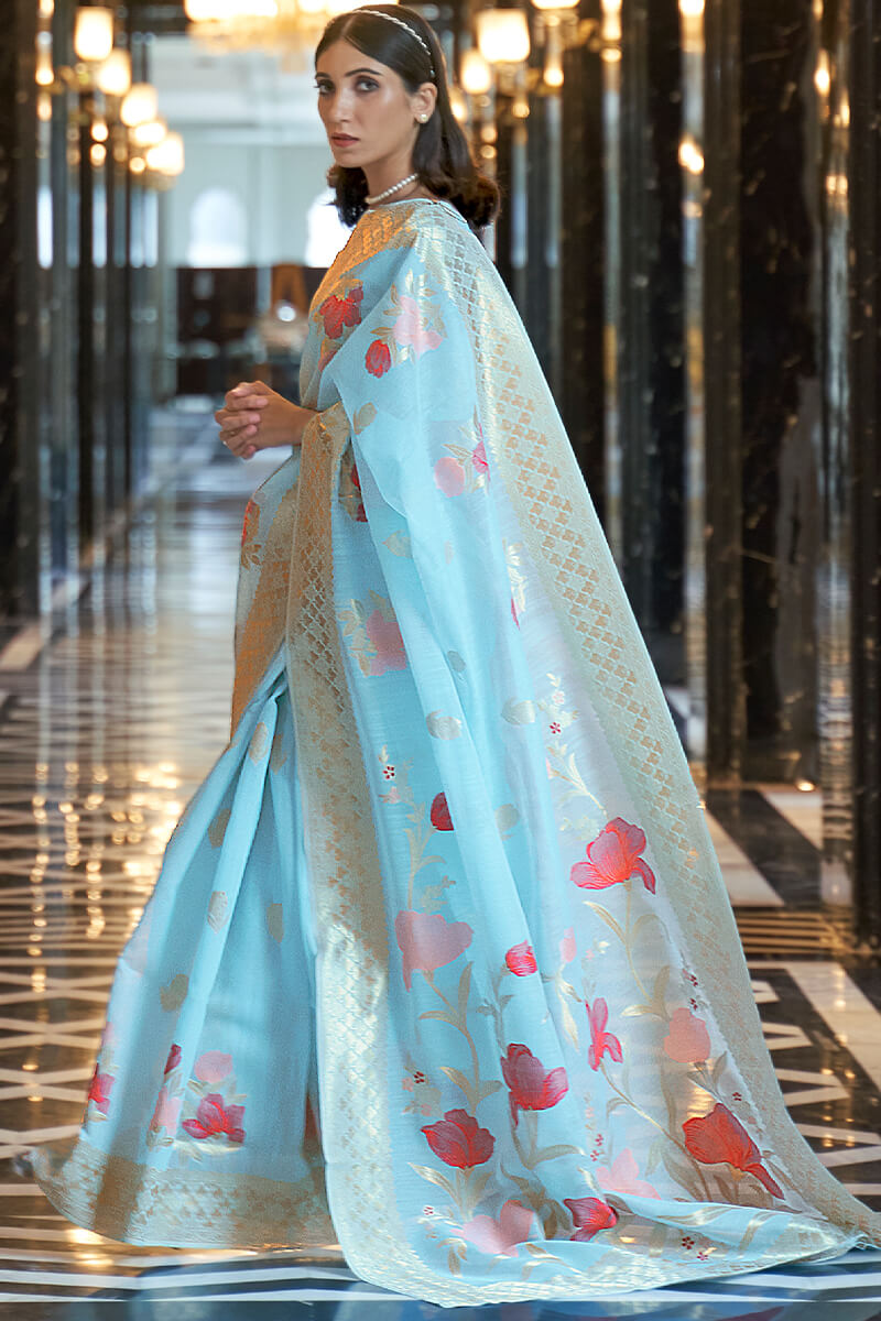 Powder Blue Linen Cotton Silk saree