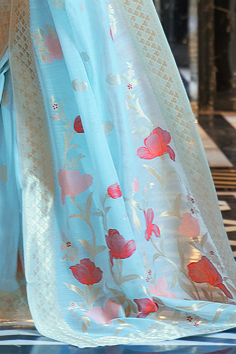 Powder Blue Linen Cotton Silk saree