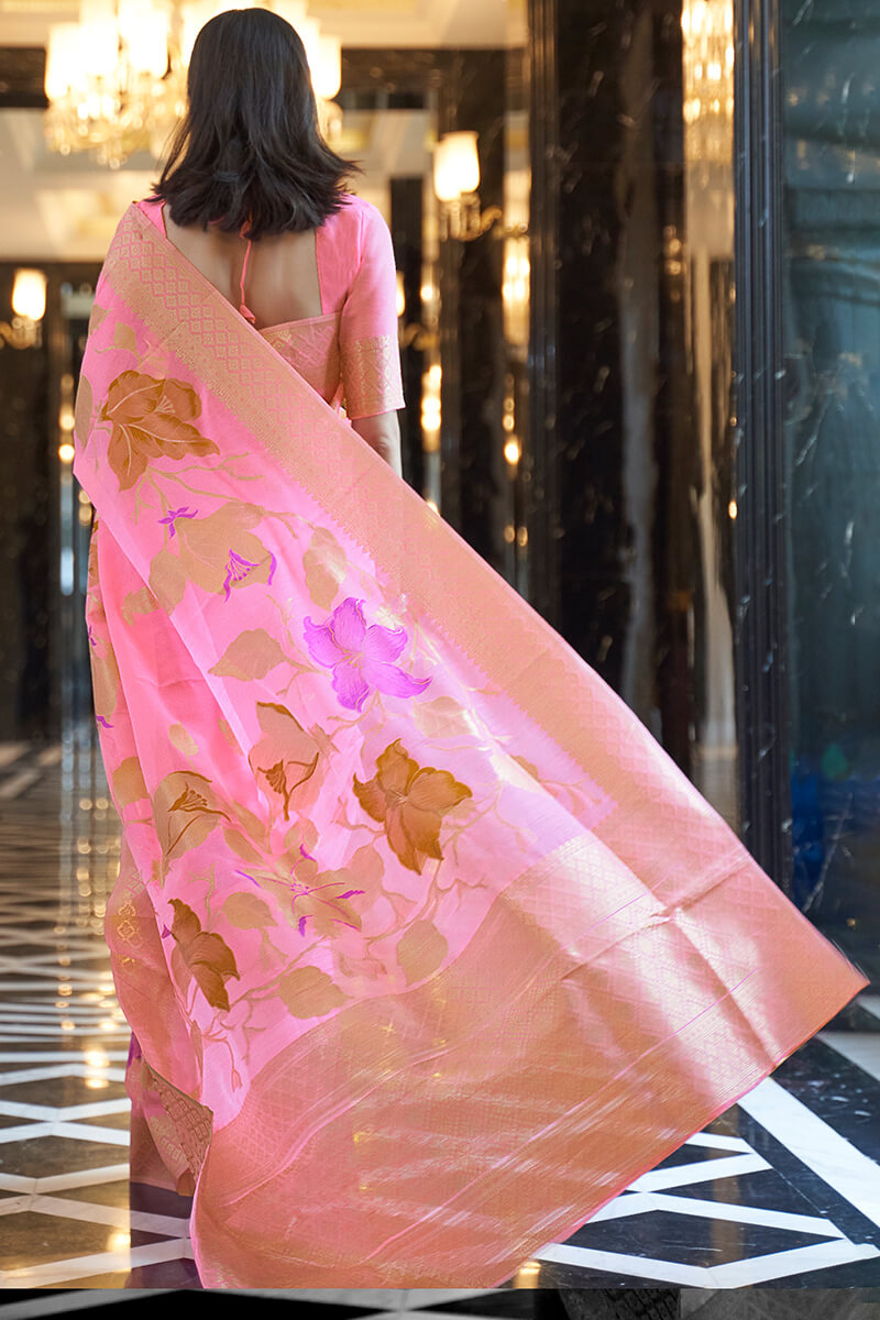 Faded Pink Linen Cotton Silk saree