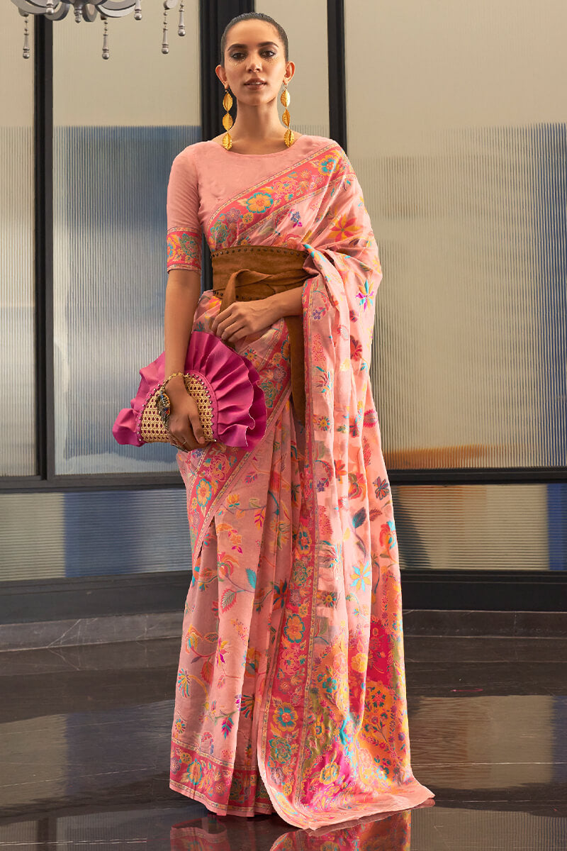 Gorgeous Peach Cotton Silk Saree With Beauteous Blouse Piece