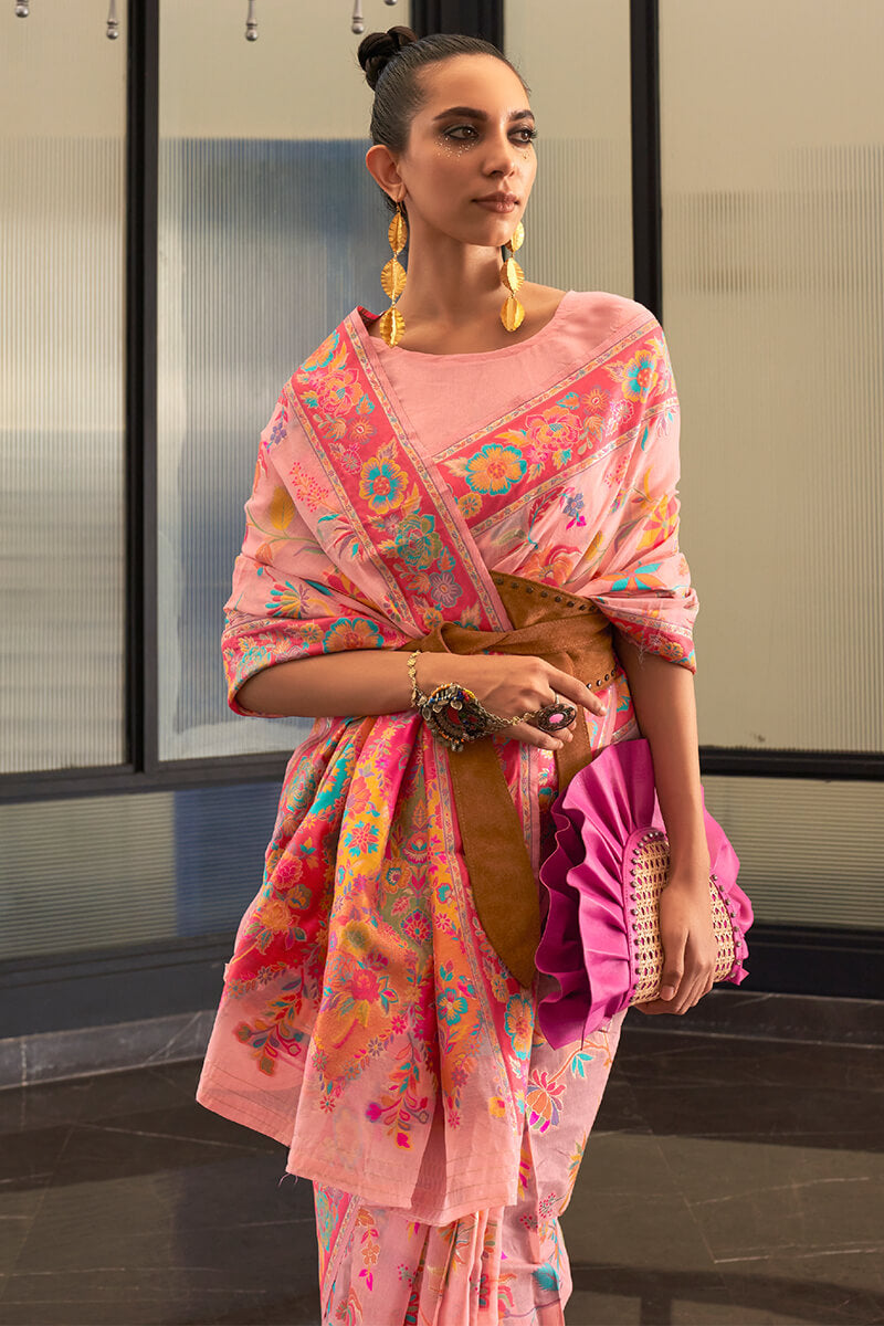 Gorgeous Peach Cotton Silk Saree With Beauteous Blouse Piece