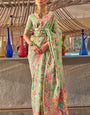 Prominent Pista Cotton Silk Saree With Precious Blouse Piece