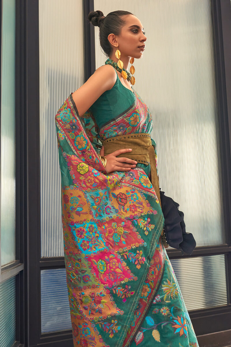 Blissful Rama Cotton Silk Saree With Pretty Blouse Piece