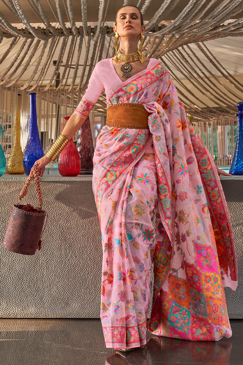 Mesmeric Pink Cotton Silk Saree With Flattering Blouse Piece