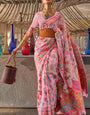 Mesmeric Pink Cotton Silk Saree With Flattering Blouse Piece