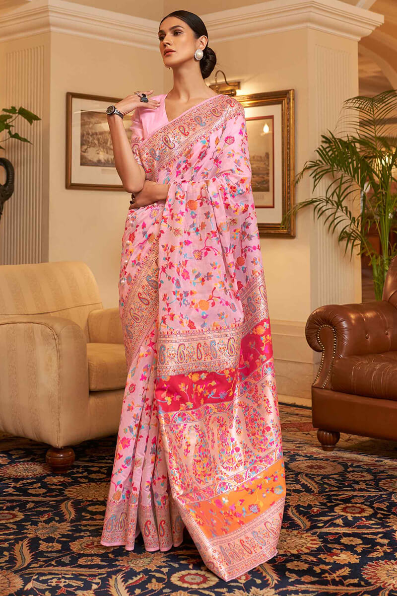 Adoring Pink Pashmina saree With Incomparable Blouse Piece