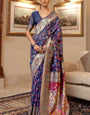 Traditional Navy Blue Pashmina saree With Elaborate Blouse Piece