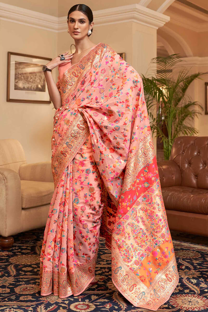 Ideal Baby Pink Pashmina saree With Resplendent Blouse Piece