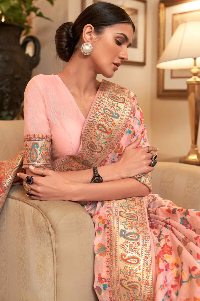 Ideal Baby Pink Pashmina saree With Resplendent Blouse Piece