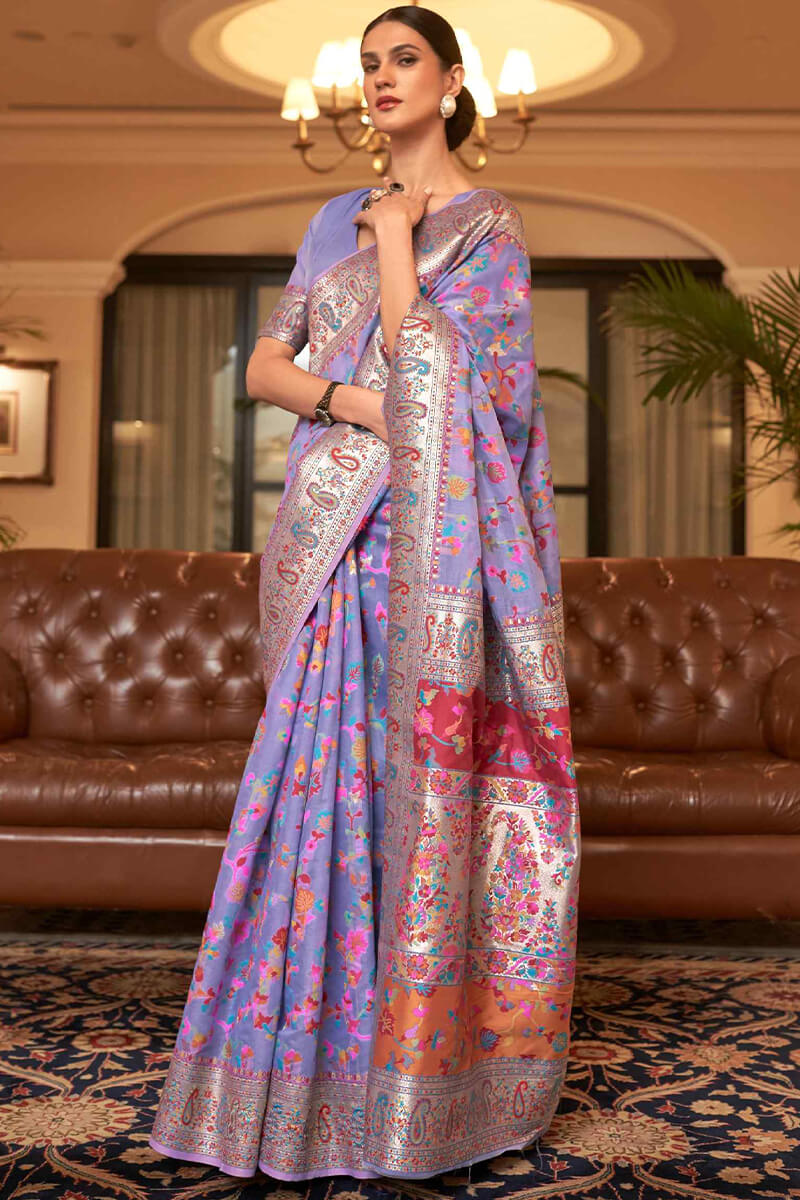 Admirable Lavender Pashmina saree With Exquisite Blouse Piece