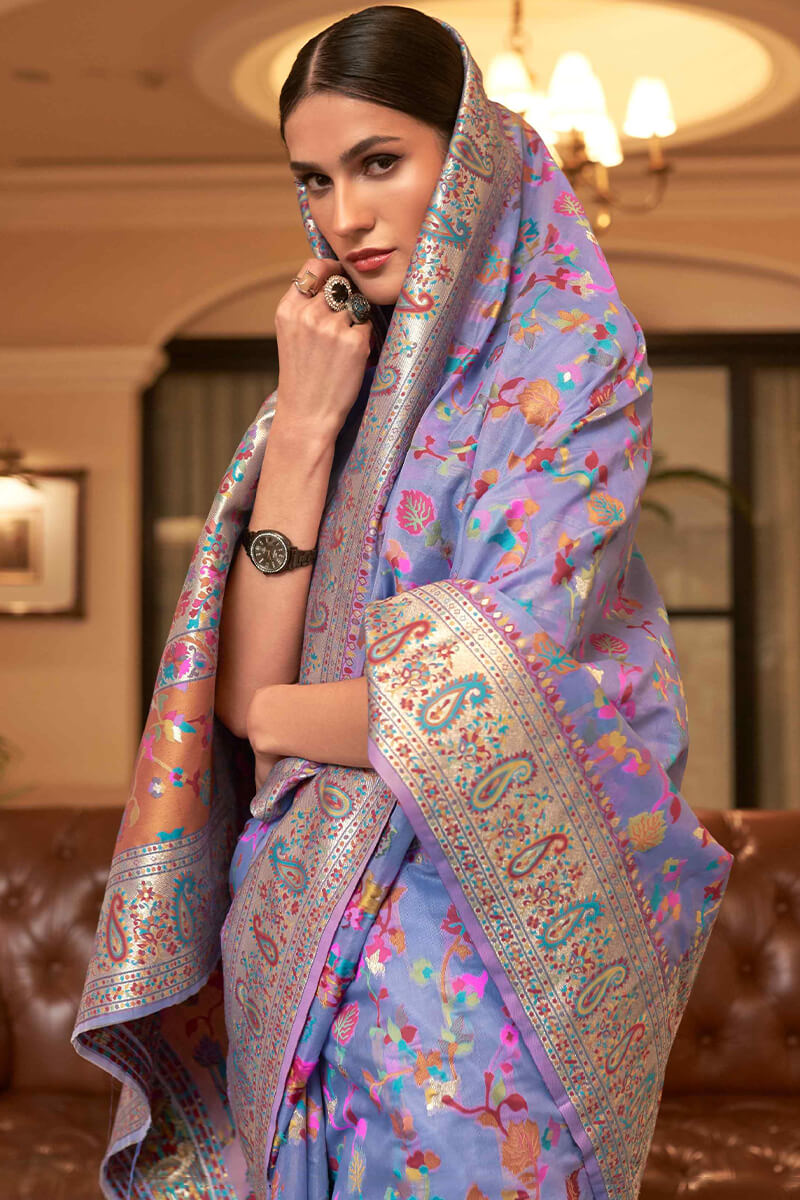 Admirable Lavender Pashmina saree With Exquisite Blouse Piece