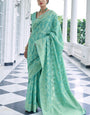 Sea Turtle Green Lucknowi Chickankari Silk Saree