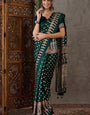 Radiant Dark Green Ajrakh Printed Semi Modal Silk Saree With Alluring Blouse Piece