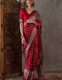 Posh Red Ajrakh Printed Semi Modal Silk Saree With Tremendous Blouse Piece