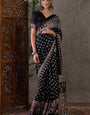 Mesmeric Black Ajrakh Printed Semi Modal Silk Saree With Stunner Blouse Piece