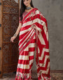 Gossamer Red Ajrakh Printed Semi Modal Silk Saree With Vivacious Blouse Piece
