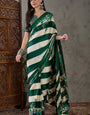 Rhapsodic Dark Green Ajrakh Printed Semi Modal Silk Saree With Demure Blouse Piece