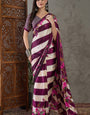 Beautiful Purple Ajrakh Printed Semi Modal Silk Saree With Vestigial Blouse Piece