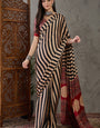 Charming Black Ajrakh Printed Semi Modal Silk Saree With Exemplary Blouse Piece