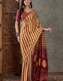 Extraordinary Mustard Ajrakh Printed Semi Modal Silk Saree With Adorning Blouse Piece