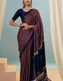 Classy Wine Ajrakh Printed Semi Modal Silk Saree With Excellent Blouse Piece