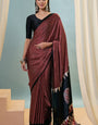 Palimpsest Maroon Ajrakh Printed Semi Modal Silk Saree With Most Flattering Blouse Piece
