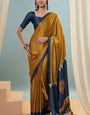 Scrupulous Mustard Ajrakh Printed Semi Modal Silk Saree With Lassitude Blouse Piece