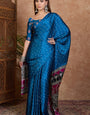 Confounding Blue Ajrakh Printed Semi Modal Silk Saree With Lagniappe Blouse Piece