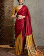 Resplendent Red Ajrakh Printed Semi Modal Silk Saree With Outstanding Blouse Piece