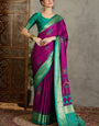 Gorgeous Purple Ajrakh Printed Semi Modal Silk Saree With Charismatic Blouse Piece