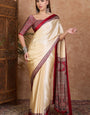 Petrichor Off White Ajrakh Printed Semi Modal Silk Saree With Ideal Blouse Piece