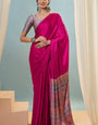 Glamorous Dark Pink Ajrakh Printed Semi Modal Silk Saree With Propinquity Blouse Piece