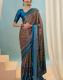 Groovy Green Ajrakh Printed Semi Modal Silk Saree With Classic Blouse Piece