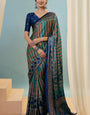 Glorious Dark Green Ajrakh Printed Semi Modal Silk Saree With Beguiling Blouse Piece