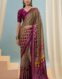 Desirable Yellow Ajrakh Printed Semi Modal Silk Saree With Glittering Blouse Piece