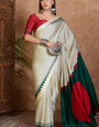 Fancifull Off White Ajrakh Printed Semi Modal Silk Saree With Super extravagant Blouse Piece
