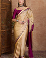 Elision Beige Ajrakh Printed Semi Modal Silk Saree With Luxuriant Blouse Piece
