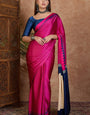 Flaunt Dark Pink Ajrakh Printed Semi Modal Silk Saree With Trendy Blouse Piece