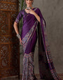 Pleasurable Purple Ajrakh Printed Semi Modal Silk Saree With Pleasant Blouse Piece