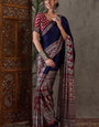 Captivating Navy Blue Ajrakh Printed Semi Modal Silk Saree With Stunning Blouse Piece