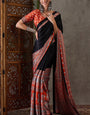Nemesis Black Ajrakh Printed Semi Modal Silk Saree With Seraphic Blouse Piece